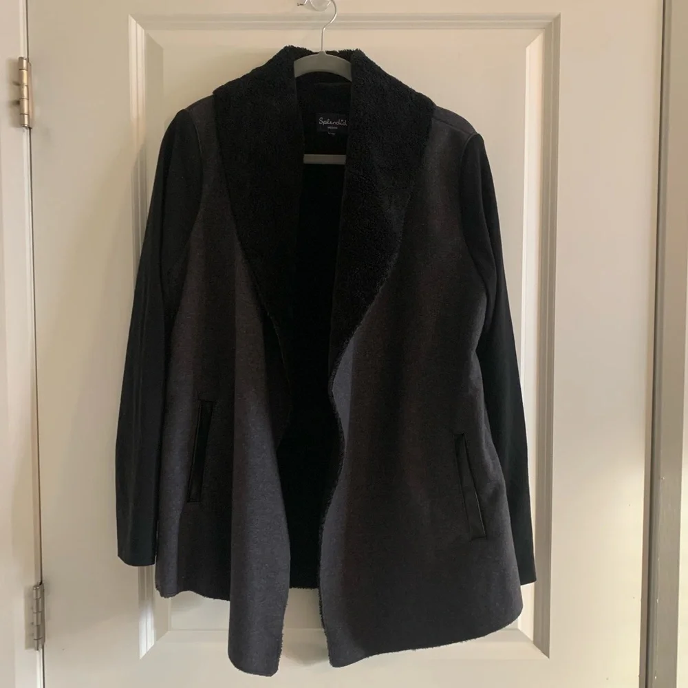 Splendid Mixed Media Teddy Wool Leather Wrap Jacket Size Medium